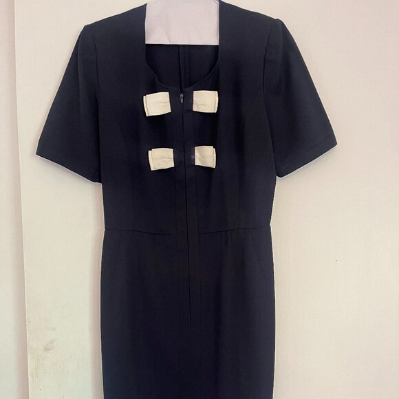 AUTHENTIC CLASSY VALENTINO DRESS NAVY WITH BEIGE BOWS 46 / 12 - Picture 1 of 6